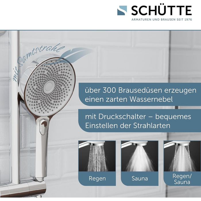 Душова лійка SCHÜTTE SAMOA RAIN, 3 режими, 300 сопел, антикальк, біла
