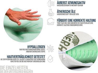 Подушка для сну з піни Memory Foam 15 см, для сну на боці, Aloe Vera, для дорослих, виготовлена в Італії