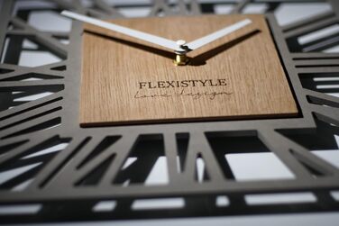 Сучасний настінний годинник FLEXISTYLE LOFT Piccolo Square 30 см, безшумний, для вітальні та ванної, сірий дуб