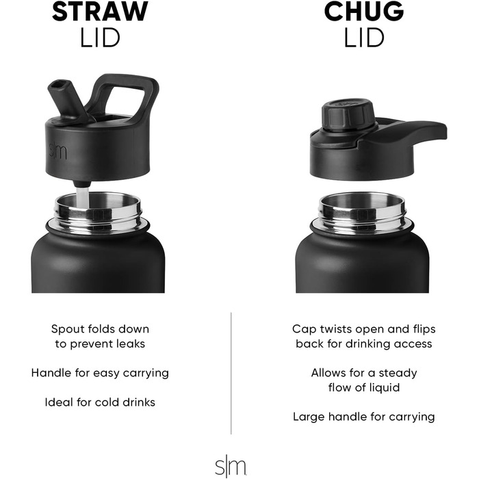 Термобутилка Simple Modern 950 мл із соломинкою та кришкою Chug, нержавіюча сталь, ізольована, для води та спорту, Checkmate