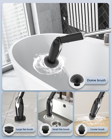 Електрична щітка для прибирання Leebein Spin Scrubber 2023, 8 насадок, регульована ручка 37-130 см, 2 швидкості, для ванної, кухні, авто, чорна