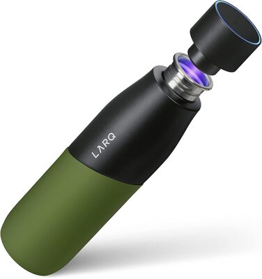 Бутилка LARQ Movement PureVis 950 мл, самочищувальна, нержавіюча сталь з силіконовим чохлом, UV-дезінфекція, легка, ударостійка, зберігає прохолоду води, для спорту, бігу, туризму, чорна/сосна
