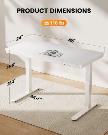 Електричний стіл ErGear 120x60 см, білий