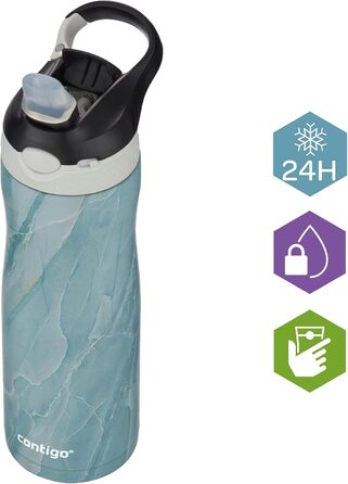 Термобутилка Contigo Ashland Chill з трубочкою, нержавіюча сталь, ізольована спортивна пляшка для води, не протікає, 590 мл, бірюзова (Amazonite)