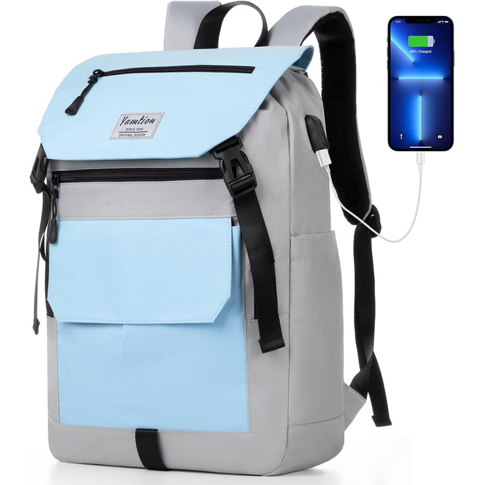 Міський рюкзак YAMTION Rolltop 17 дюймів для жінок і чоловіків, шкільний рюкзак для підлітків, для ноутбука, велоспорту, подорожей, навчання, колір Sky