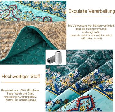 Покривало WONGS BEDDING Boho 220x240 см, стьобане, мікрофібра, комплект 3 в 1 (2 наволочки 50x70), для двоспального ліжка та дивана, бежево-зелене, для спальні