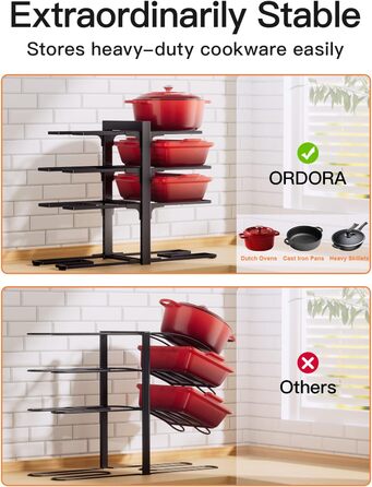 ORDORA органайзер для каструль і сковорідок, 8-ярусна стійка для кухонної шафи, металева, витримує до 54,4 кг, регульована, для важких казанів і сковорідок