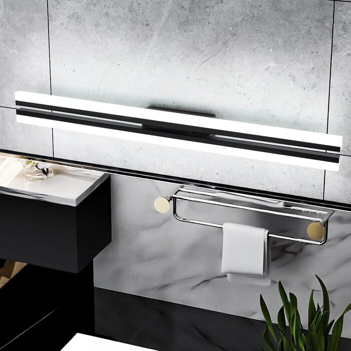 Світильник для ванної MantoLite LED, 60 см, 24 Вт, 6000K, матовий чорний, IP44, настінний для дзеркала, спальні, вітальні, суперяскравий