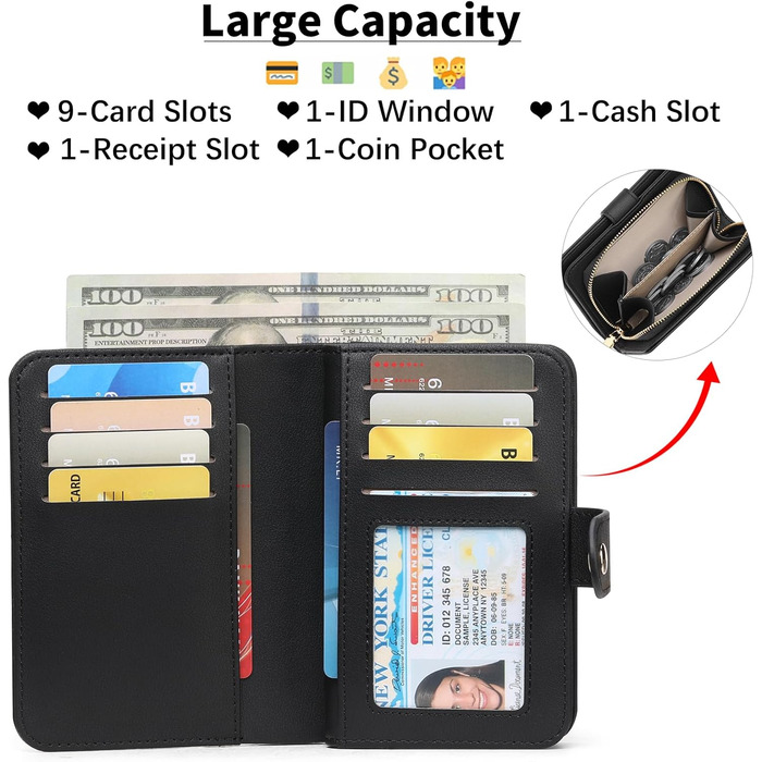 Жіночий гаманець GAEKEAO з монетницею та RFID-захистом, застібка-блискавка