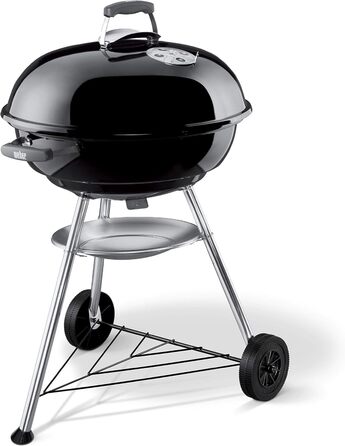 Вугільний гриль Weber Compact Kettle 57 см, порцелянове емалювання, кришка і котел, тринога з колесами, хромована решітка, чорний