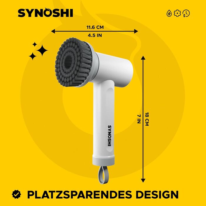 Електрична щітка для прибирання SYNOSHI Power Spin Scrubber з 3 змінними насадками, 2 швидкості, для ванної, душу та плитки