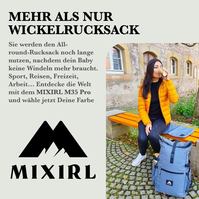 Дитячий рюкзак-переноска MIXIRL з пеленальним килимком, стильна сумка для мами, великий роллтоп-рюкзак з кріпленням на візок