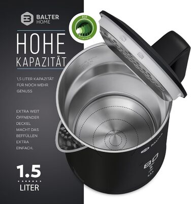 Електрочайник Balter з нержавіючої сталі, регулювання температури 40-100°C, подвійні стінки, BPA Free, 1,7 л, чорний, WK-5-Touch (5 температурних режимів, LCD-дисплей)