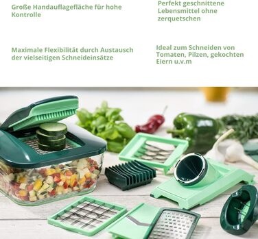 Овочерізка Genius Nicer Dicer Chef Deluxe XXL 37 предметів із набором скляних мисок, томатниця, овочерізка, 3-в-1 друшляк, шинкувальник, зелений