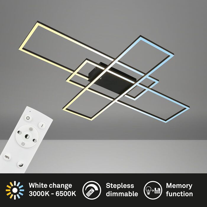 BRILONER LED стельова лампа з пультом, диммована, регульована температура світла, для вітальні, спальні, кухні, 104x42x10 см, чорна