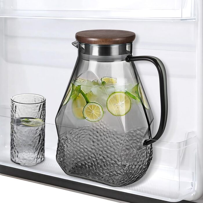 Скляний графин ecooe 1.8 л з кришкою для води, соків, молока, чаю, кави, для холодильника, термостійкий, чорний