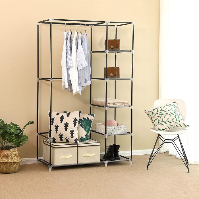 Тканинна шафа SONGMICS XL, складана, для одягу, з поперечиною, 110x175x45 см, сіра