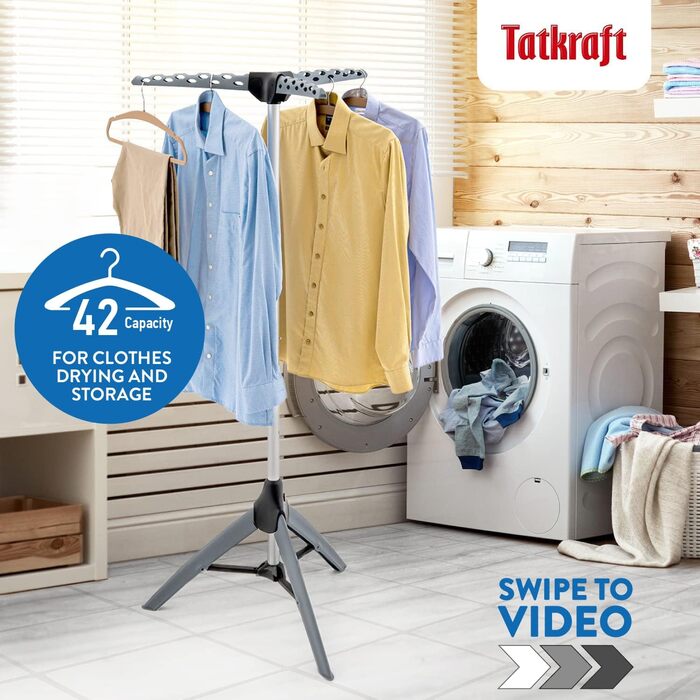 Сушарка для білизни Tatkraft Art Moon Palm, стійка, складна, для 42 вішалок, 30 кг, нержавіюча сталь, компактна, сіра