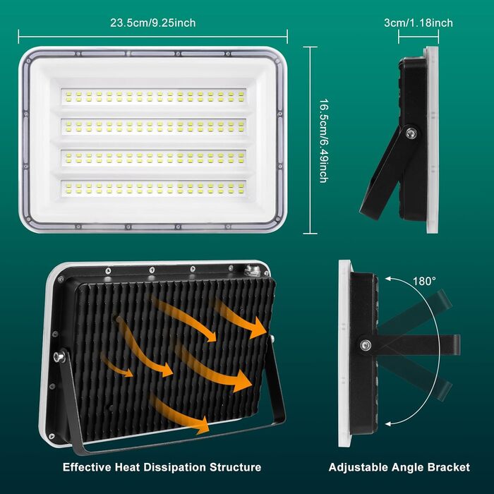 Світлодіодний прожектор Viugreum 150W, 15000Лм, IP66, 6500K, для вулиці, водонепроникний, комплект 2 шт., кабель 80 см, для гаража