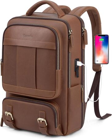 Рюкзак Tzowla для ноутбука 15,6'' з USB, канвас, коричневий, для подорожей і роботи, чоловічий та жіночий