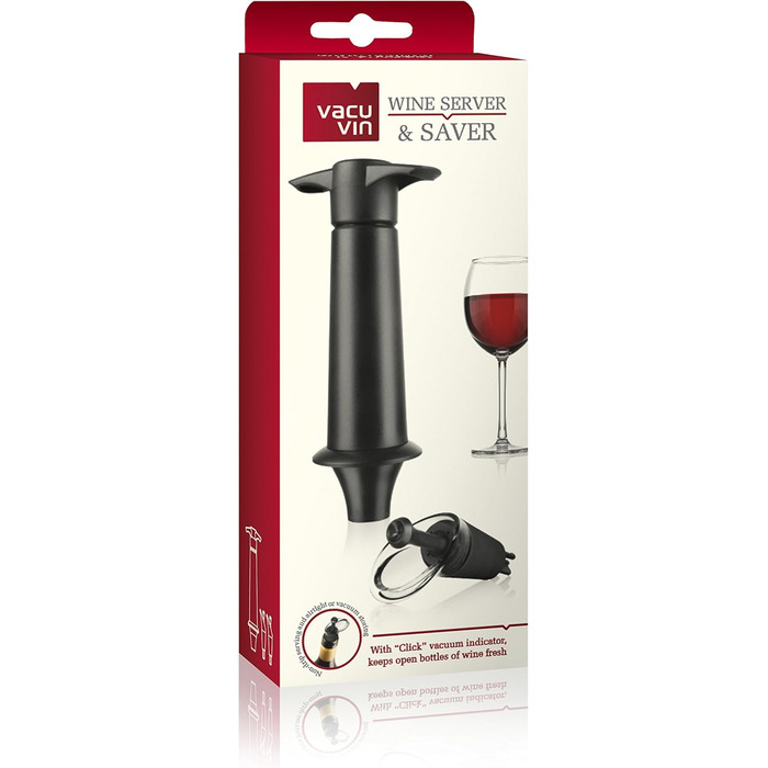 Вакуумна помпа для вина Vacu Vin з дозатором і кришкою, пластик, чорна, 5x8,3x22 см