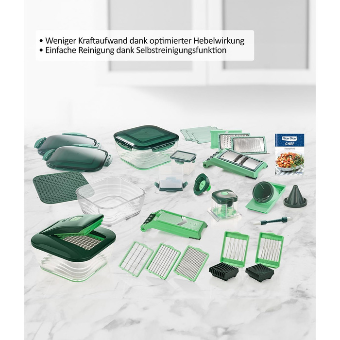 Мультифункціональна овочерізка Genius Nicer Dicer Chef 34-в-1 з томаторізкою, скляною чашею, для нарізки овочів, спіралей, скибок, соломки, джулієн
