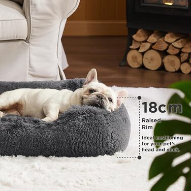 Ліжко для собак BEDSURE середнє 76x61x18 см, м'яке, квадратне, з бортиками, протиковзке дно, для середніх порід, сіре, що переться