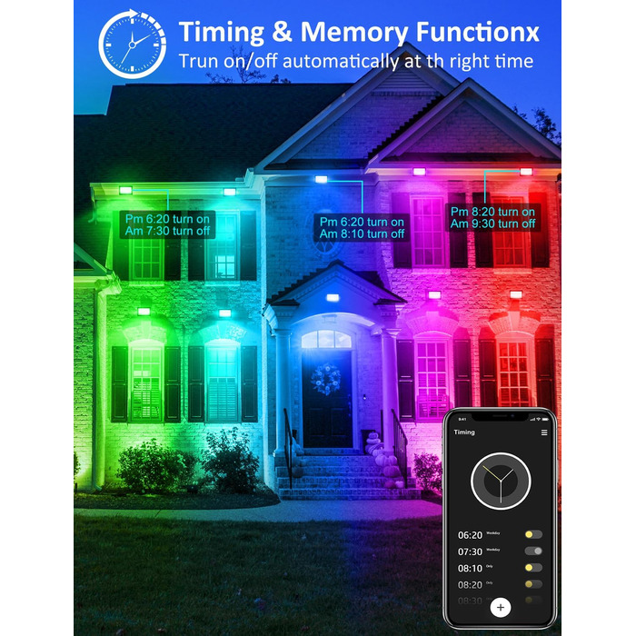 LED прожектор для вулиці 100W RGB з пультом і Bluetooth APP, IP66, водонепроникний, набір 2 шт., кольорове підсвічування для саду та двору