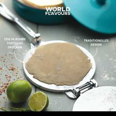 Прес для тортильї KitchenCraft World of Flavours, алюмінієвий, 20×20×9 см, сріблястий, у подарунковій коробці