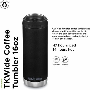 Термобутилка Klean Kanteen TKWide для води, чоловіча, нержавіюча сталь