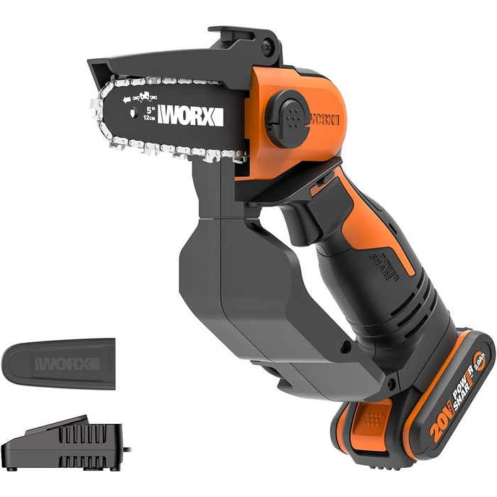 Акумуляторна одноручна ланцюгова пила WORX WG324E 20В, 12 см, з акумулятором і зарядкою, PowerShare