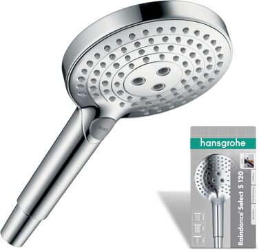 Душова лійка hansgrohe Raindance Select S EcoSmart 9 л/хв, 3 режими, антикальц, кругла (120 мм), з шлангом, хром