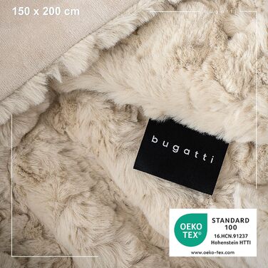 Плед Bugatti з штучного хутра 150x200 см, бежевий – м'яка тепла ковдра з хутряним ефектом, високоякісний флісовий плед для дому