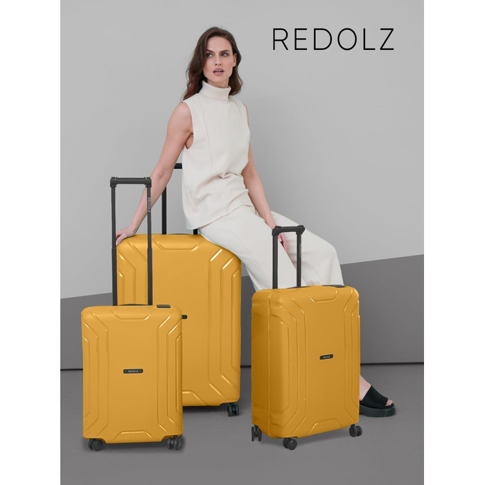 REDOLZ Жорсткий валізний чемодан без блискавки, 3-точкова система замикання, маленький тролей 40x20x55 см з поліпропілену, 4 колеса, TSA-замок, темно-жовтий, розмір L (75 см)