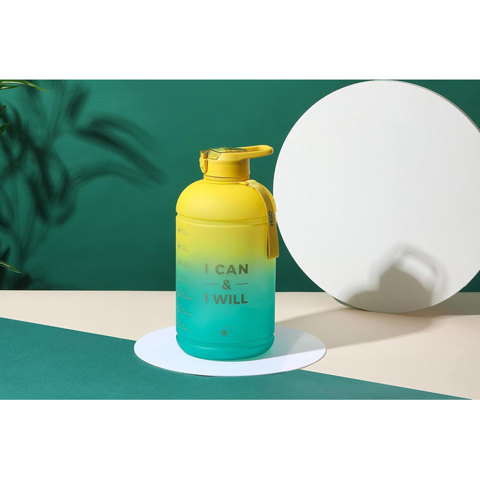 Пляшка для води H2O Capsule INSPO з часовою міткою і трубочкою, мотиваційна, герметична, харчовий пластик, з ручкою та ремінцем, колір Свіжа Авокадо, об’єм 1 галон