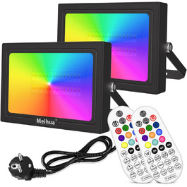 Світлодіодний RGB прожектор MEIHUA 2 шт, 35 Вт, IP66, дистанційне керування, 10 кольорів, 12 режимів, димірування, таймер, пам'ять, для вулиці та саду