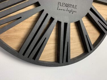Великий настінний годинник FLEXISTYLE без тиканя, дерев'яний, чорний, 50 см, для вітальні та спальні, вироблено в ЄС