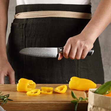 Професійний кухонний ніж Santoku Wakoli Mikata 12 см з дамаської сталі 67 шарів, мікарта, для м'яса, овочів і суші, подарункова коробка