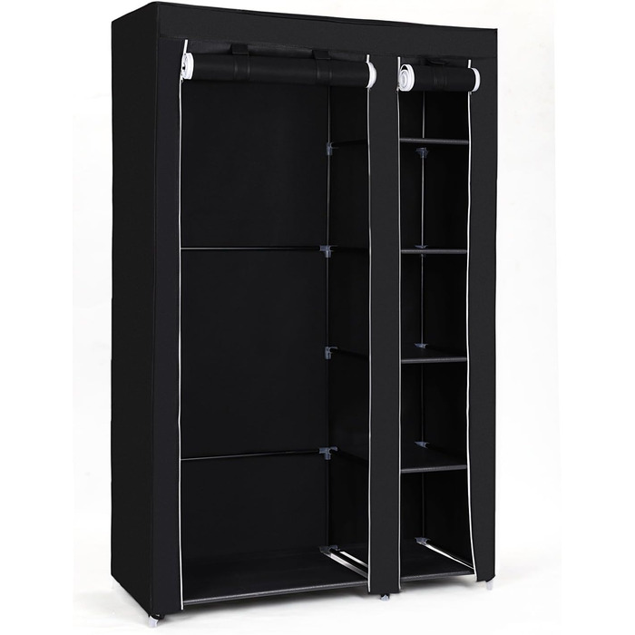 Тканинна шафа SONGMICS XL з вішалкою, складана, для одягу, 110x175x45 см, чорна, LSF007, органайзер для зберігання, кемпінг