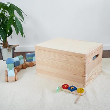 Велика дерев'яна скриня з кришкою і ручками 40x30x24 см, натуральна, FSC – універсальна коробка для зберігання, декору, подарунків, іграшок, спогадів
