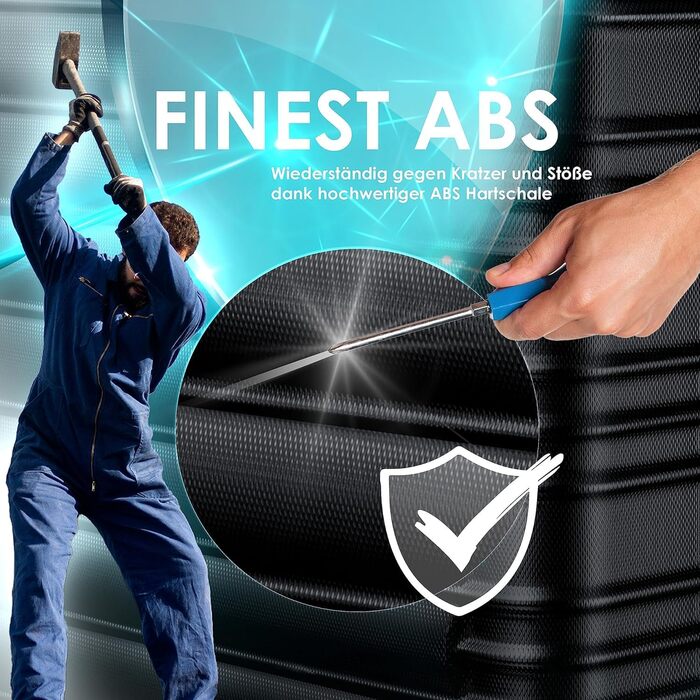 Валіза KESSER® на колесах, жорсткий ABS-кейс із замком, вага та багажна бірка, 55 см, 55 л, чорна