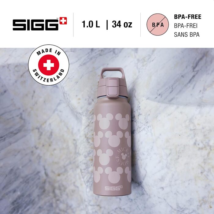 SIGG Алюмінієва пляшка для води WMB ONE 0,75/1L, Disney, герметична, легка, BPA-free, для газованої води, Швейцарія, сертифікат ClimatePartner, Міккі Маус