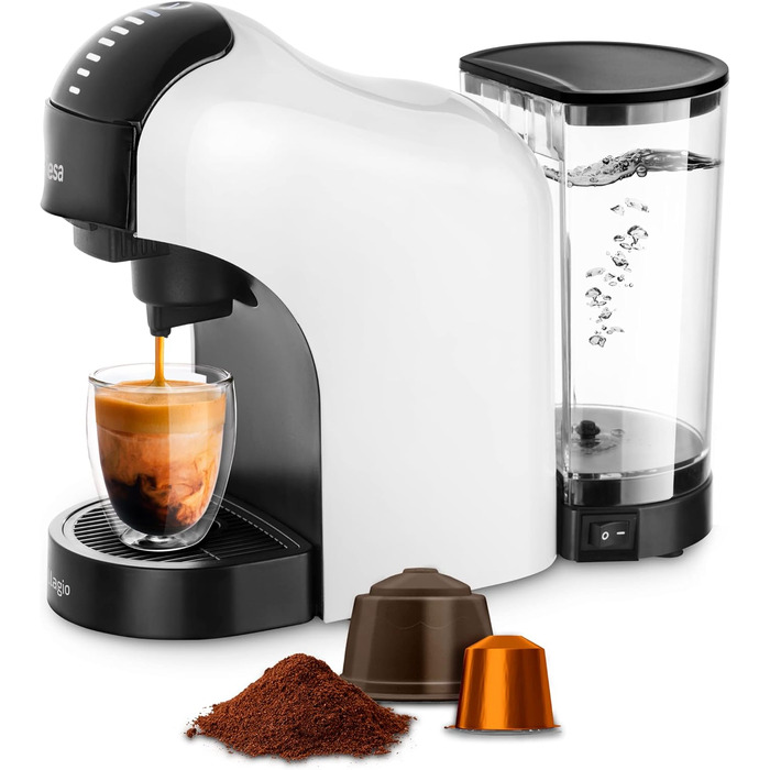 Кавомашина Ufesa Bellagio 3-в-1 для капсул Nespresso, Dolce Gusto та меленої кави, сенсорна панель, 7 рівнів, резервуар 1 л, 1400 Вт, 15 бар, компактна