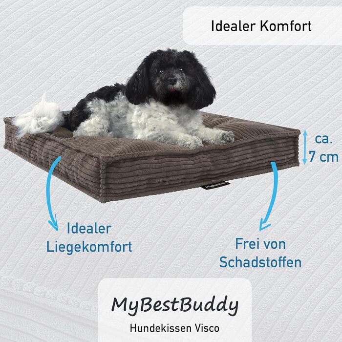 Ліжко для собаки MyBestBuddy Visco M, ортопедичне, коричневе, 70x50 см, з чохлом із POSO-Cord, наповнювач: в'язкоеластичний і комфортний пінополіуретан, для малих порід, машинне прання 40°C