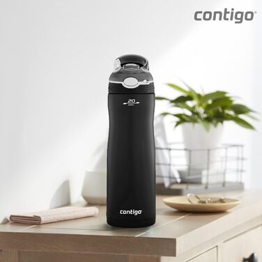 Термос-бутилка Contigo Ashland Chill з трубочкою, нержавіюча сталь, ізольована, не протікає, для спорту, велосипеда, туризму, 590 мл, чорна матова