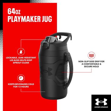 Пляшка для води Under Armour Playmaker Sport, 1,8 л, з ручкою, ізоляція, не протікає, чорна