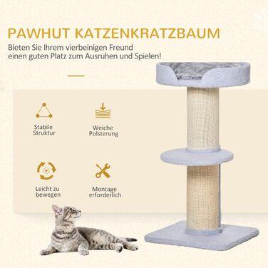 PawHut Когтеточка для котів 91 см, з лежаком, ігровий комплекс для котів до 5 кг, сизаль і штучна овеча шерсть, світло-блакитна