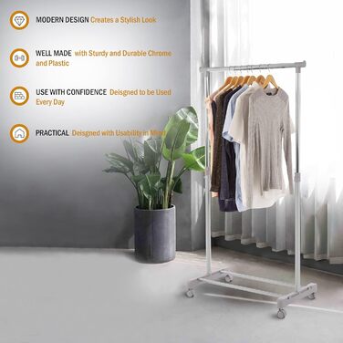 Преміум вішак для одягу на колесах Premier Housewares, хром, пластик, сірий, 43x80x152 см