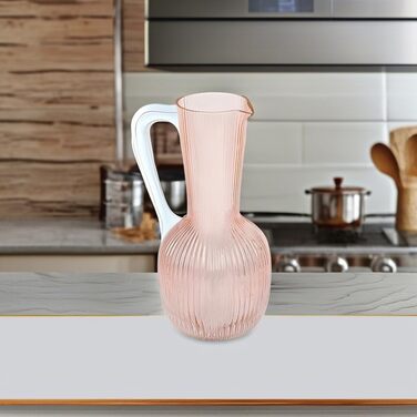 Ребриста скляна карафа elle decor 1,1 л, для води, вина, коктейлів, сангрії, рожевого кольору – стильний глечик для напоїв, бару та вечірок