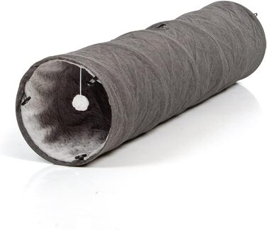 Ігровий тунель для котів CanadianCat XXL, плюшевий, сірий, 35x150 см, з іграшкою